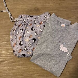 Gray Cat Print Pajama Set